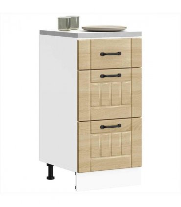 vidaXL Kitchen Base Cabinet Lucca Sonoma Oak Engineered Wood — Size: 40 x 46 x 81.5 cm, Model: 1x bottom cabinet (3 drawers)
