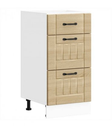 vidaXL Kitchen Base Cabinet Lucca Sonoma Oak Engineered Wood — Size: 40 x 46 x 81.5 cm, Model: 1x bottom cabinet (3 drawers)
