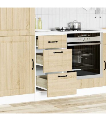 vidaXL Kitchen Base Cabinet Lucca Sonoma Oak Engineered Wood — Size: 40 x 46 x 81.5 cm, Model: 1x bottom cabinet (3 drawers)