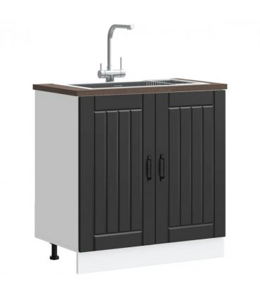 vidaXL Sink Base Cabinet Lucca Black Engineered Wood — Size: 80 x 46 x 81.5 cm, Model: 1x bottom cabinet (2 doors)
