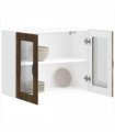 vidaXL Kitchen Wall Cabinet with Glass Door Lucca Smoked Oak Eng — Size: 80 x 31 x 60 cm, Model: 1x wall glass cabinet (2 doors)