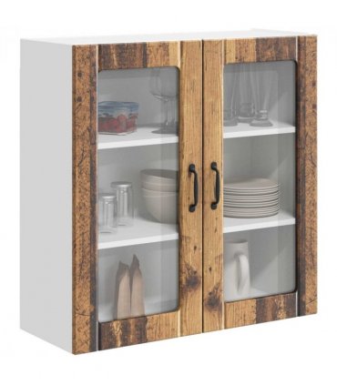 vidaXL Wall Glass Cabinet LUCCA Old Wood 80 x 31 x 80 cm — Model: 1x wall glass cabinet (2 doors)