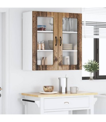 vidaXL Wall Glass Cabinet LUCCA Old Wood 80 x 31 x 80 cm — Model: 1x wall glass cabinet (2 doors)