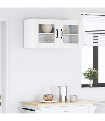 vidaXL Wall Glass Cabinet LUCCA White 80 x 31 x 40 cm Engineered Wood — Model: 1x wall glass cabinet (2 doors)