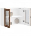 vidaXL Kitchen Wall Cabinet with Glass Door Lucca Old Wood Engin — Size: 80 x 31 x 60 cm, Model: 1x wall glass cabinet (2 doors)