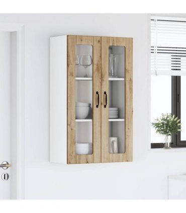 vidaXL Wall Glass Cabinet LUCCA Artisan Oak 60 x 31 x 100 cm — Model: 1x wall glass cabinet (2 doors)