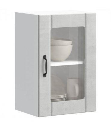 vidaXL Kitchen Wall Cabinet with Glass Door Lucca Concrete Grey — Size: 40 x 31 x 60 cm, Model: 1x wall glass cabinet (1 door)