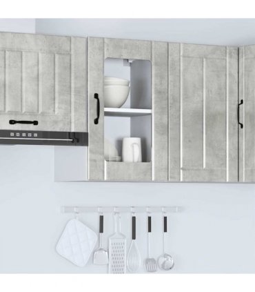 vidaXL Kitchen Wall Cabinet with Glass Door Lucca Concrete Grey — Size: 40 x 31 x 60 cm, Model: 1x wall glass cabinet (1 door)