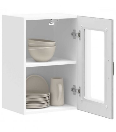vidaXL Kitchen Wall Cabinet with Glass Door Lucca Concrete Grey — Size: 40 x 31 x 60 cm, Model: 1x wall glass cabinet (1 door)