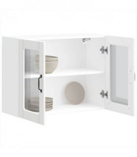 vidaXL Kitchen Wall Cabinet with Glass Door Lucca White Engineer — Size: 80 x 31 x 60 cm, Model: 1x wall glass cabinet (2 doors)