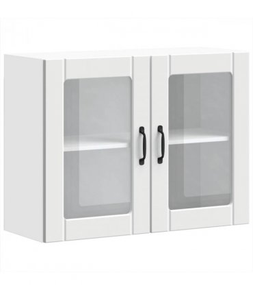 vidaXL Kitchen Wall Cabinet with Glass Door Lucca White Engineer — Size: 80 x 31 x 60 cm, Model: 1x wall glass cabinet (2 doors)