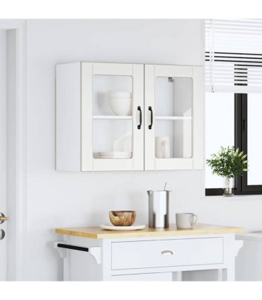 vidaXL Kitchen Wall Cabinet with Glass Door Lucca White Engineer — Size: 80 x 31 x 60 cm, Model: 1x wall glass cabinet (2 doors)