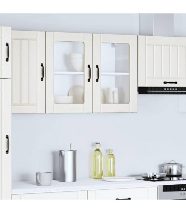vidaXL Kitchen Wall Cabinet with Glass Door Lucca White Engineer — Size: 80 x 31 x 60 cm, Model: 1x wall glass cabinet (2 doors)