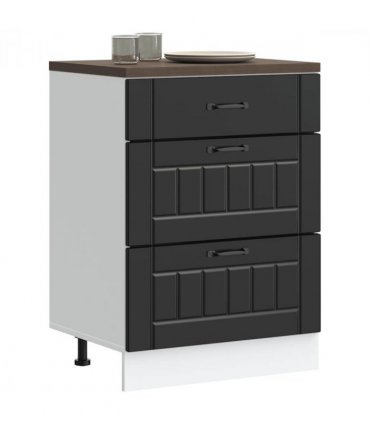 vidaXL Kitchen Base Cabinet "Lucca" Black Engineered Wood — Size: 60 x 46 x 81.5 cm, Model: 1x bottom cabinet (3 drawers)
