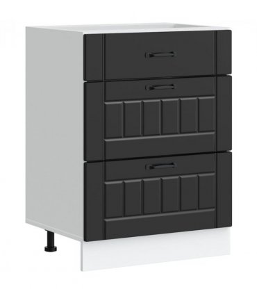 vidaXL Kitchen Base Cabinet "Lucca" Black Engineered Wood — Size: 60 x 46 x 81.5 cm, Model: 1x bottom cabinet (3 drawers)