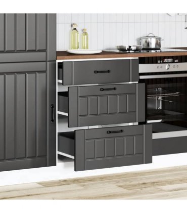 vidaXL Kitchen Base Cabinet "Lucca" Black Engineered Wood — Size: 60 x 46 x 81.5 cm, Model: 1x bottom cabinet (3 drawers)