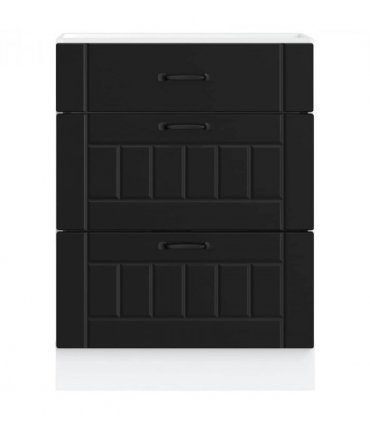 vidaXL Kitchen Base Cabinet "Lucca" Black Engineered Wood — Size: 60 x 46 x 81.5 cm, Model: 1x bottom cabinet (3 drawers)