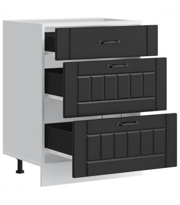 vidaXL Kitchen Base Cabinet "Lucca" Black Engineered Wood — Size: 60 x 46 x 81.5 cm, Model: 1x bottom cabinet (3 drawers)