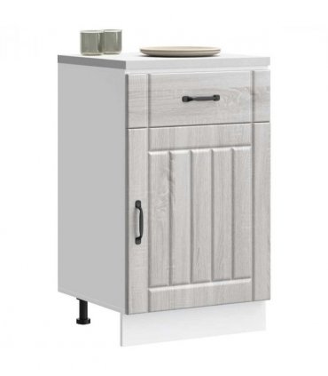 vidaXL Kitchen Base Cabinet Lucca Grey Sonoma Engineered W — Size: 50 x 46 x 81.5 cm, Model: 1x bottom cabinet (1 door 1 drawer)