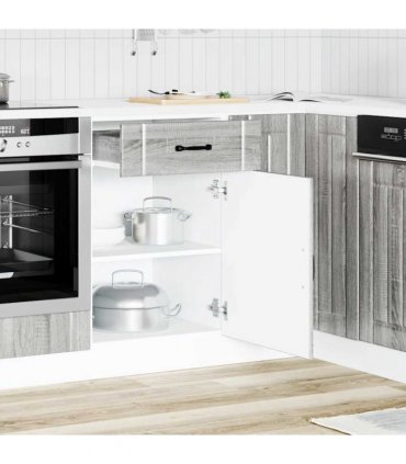 vidaXL Kitchen Base Cabinet Lucca Grey Sonoma Engineered W — Size: 50 x 46 x 81.5 cm, Model: 1x bottom cabinet (1 door 1 drawer)