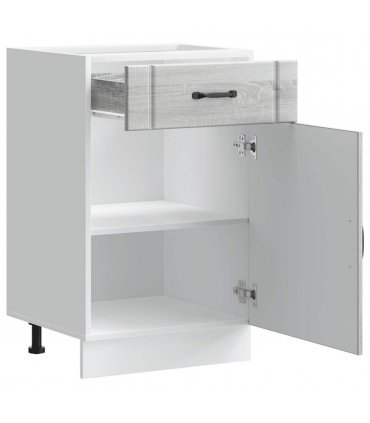 vidaXL Kitchen Base Cabinet Lucca Grey Sonoma Engineered W — Size: 50 x 46 x 81.5 cm, Model: 1x bottom cabinet (1 door 1 drawer)
