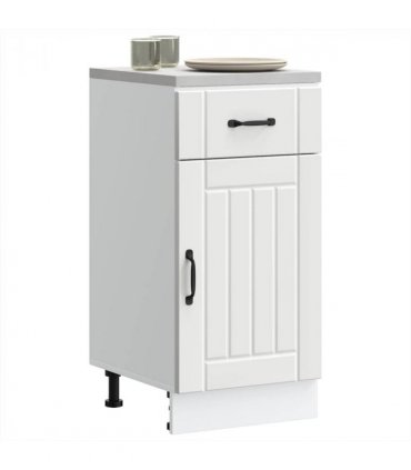 vidaXL Kitchen Base Cabinet Lucca White Engineered Wood — Size: 40 x 46 x 81.5 cm, Model: 1x bottom cabinet (1 door 1 drawer)