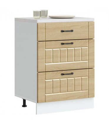 vidaXL Kitchen Base Cabinet Lucca Sonoma Oak Engineered Wood — Size: 60 x 46 x 81.5 cm, Model: 1x bottom cabinet (3 drawers)