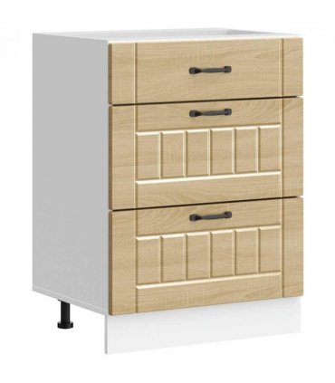 vidaXL Kitchen Base Cabinet Lucca Sonoma Oak Engineered Wood — Size: 60 x 46 x 81.5 cm, Model: 1x bottom cabinet (3 drawers)