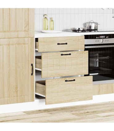 vidaXL Kitchen Base Cabinet Lucca Sonoma Oak Engineered Wood — Size: 60 x 46 x 81.5 cm, Model: 1x bottom cabinet (3 drawers)