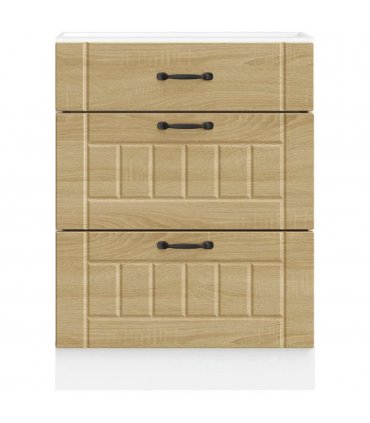 vidaXL Kitchen Base Cabinet Lucca Sonoma Oak Engineered Wood — Size: 60 x 46 x 81.5 cm, Model: 1x bottom cabinet (3 drawers)