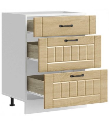 vidaXL Kitchen Base Cabinet Lucca Sonoma Oak Engineered Wood — Size: 60 x 46 x 81.5 cm, Model: 1x bottom cabinet (3 drawers)