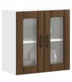 vidaXL Kitchen Wall Cabinet with Glass Door Lucca Brown Oak Engi — Size: 60 x 31 x 60 cm, Model: 1x wall glass cabinet (2 doors)