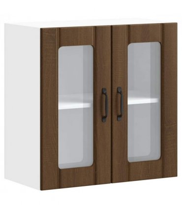 vidaXL Kitchen Wall Cabinet with Glass Door Lucca Brown Oak Engi — Size: 60 x 31 x 60 cm, Model: 1x wall glass cabinet (2 doors)