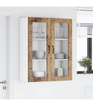 vidaXL Wall Glass Cabinet LUCCA Old Wood 80 x 31 x 100 cm — Model: 1x wall glass cabinet (2 doors)