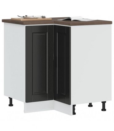 vidaXL Kitchen Corner Base Cabinet Porto Black Engineer — Size: 75.5 x 75.5 x 81.5 cm, Model: 1x corner bottom cabinet (2 doors)