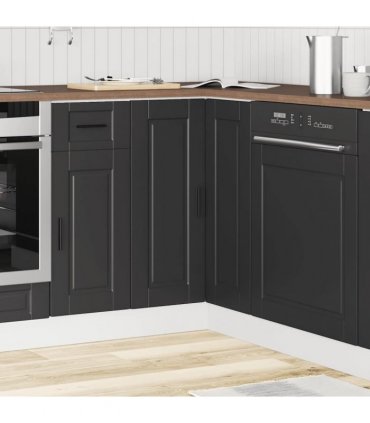 vidaXL Kitchen Corner Base Cabinet Porto Black Engineer — Size: 75.5 x 75.5 x 81.5 cm, Model: 1x corner bottom cabinet (2 doors)