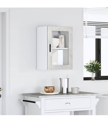 vidaXL Kitchen Wall Cabinet with Glass Door Porto Concrete Grey — Size: 40 x 31 x 60 cm, Model: 1x wall glass cabinet (1 door)