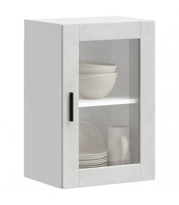 vidaXL Kitchen Wall Cabinet with Glass Door Porto Concrete Grey — Size: 40 x 31 x 60 cm, Model: 1x wall glass cabinet (1 door)