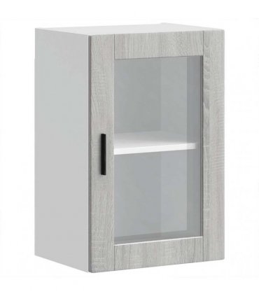 vidaXL Kitchen Wall Cabinet with Glass Door Porto Grey Sonoma — Size: 40 x 31 x 60 cm, Model: 1x wall glass cabinet (1 door)