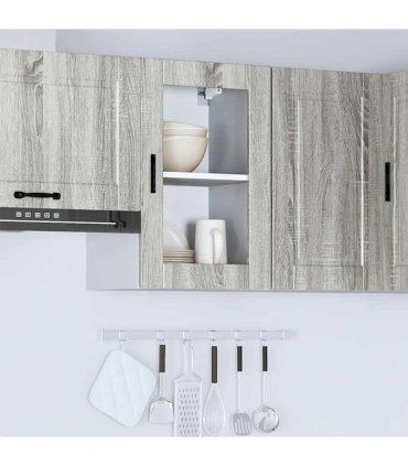 vidaXL Kitchen Wall Cabinet with Glass Door Porto Grey Sonoma — Size: 40 x 31 x 60 cm, Model: 1x wall glass cabinet (1 door)