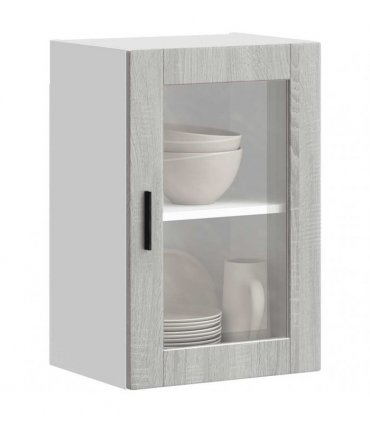 vidaXL Kitchen Wall Cabinet with Glass Door Porto Grey Sonoma — Size: 40 x 31 x 60 cm, Model: 1x wall glass cabinet (1 door)