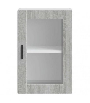 vidaXL Kitchen Wall Cabinet with Glass Door Porto Grey Sonoma — Size: 40 x 31 x 60 cm, Model: 1x wall glass cabinet (1 door)