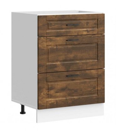 vidaXL Kitchen Base Cabinet Porto Smoked Oak Engineered Wood — Size: 60 x 46 x 81.5 cm, Model: 1x bottom cabinet (3 drawers)