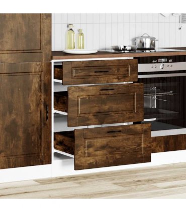 vidaXL Kitchen Base Cabinet Porto Smoked Oak Engineered Wood — Size: 60 x 46 x 81.5 cm, Model: 1x bottom cabinet (3 drawers)