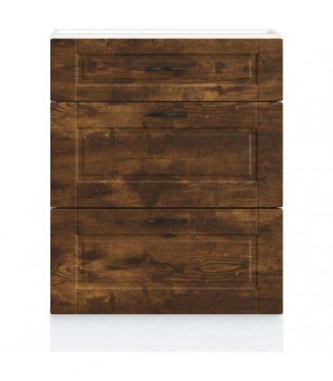 vidaXL Kitchen Base Cabinet Porto Smoked Oak Engineered Wood — Size: 60 x 46 x 81.5 cm, Model: 1x bottom cabinet (3 drawers)