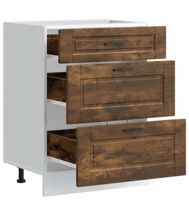 vidaXL Kitchen Base Cabinet Porto Smoked Oak Engineered Wood — Size: 60 x 46 x 81.5 cm, Model: 1x bottom cabinet (3 drawers)