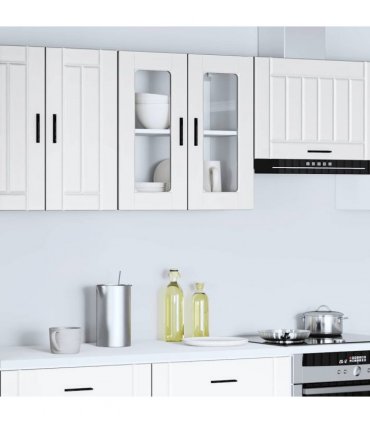 vidaXL Kitchen Wall Cabinet with Glass Door Porto White — Size: 60 x 31 x 60 cm, Model: 1x wall glass cabinet (2 doors)