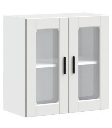 vidaXL Kitchen Wall Cabinet with Glass Door Porto White — Size: 60 x 31 x 60 cm, Model: 1x wall glass cabinet (2 doors)
