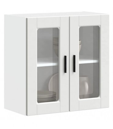 vidaXL Kitchen Wall Cabinet with Glass Door Porto White — Size: 60 x 31 x 60 cm, Model: 1x wall glass cabinet (2 doors)