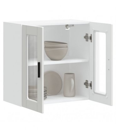 vidaXL Kitchen Wall Cabinet with Glass Door Porto White — Size: 60 x 31 x 60 cm, Model: 1x wall glass cabinet (2 doors)